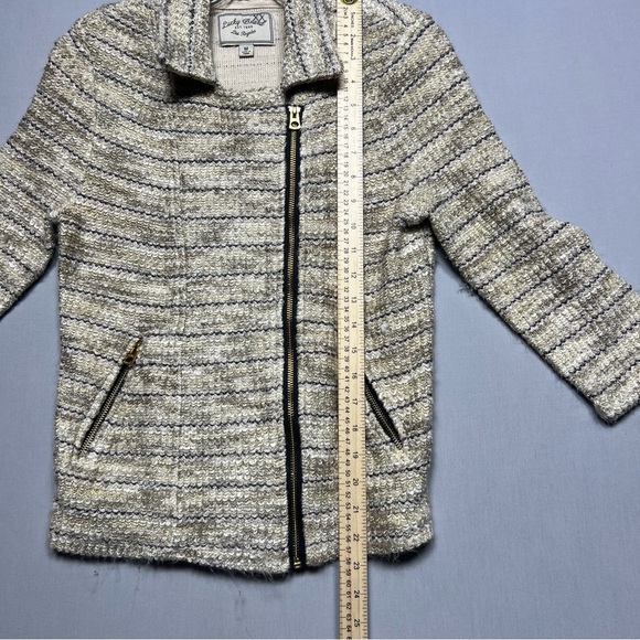 Lucky Brand Marled Moto Knit Boucle Tweed Zip Beige Jacket Sz M - Picture 6 of 8